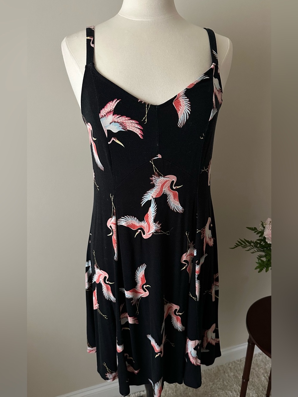 torrid Black Crane-Print Mini Slip Dress with Pink Accents